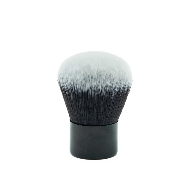 Classic Black Rounded Kabuki Makeup Brush Synthetic Hair and Black Aluminum Handle Vegan and Travel Size for Powder Makeup