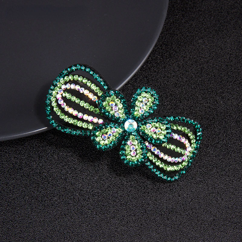 Luxury Rhinestone Flower Hairpin Full Crystal Top Clip Hair Barrette Shinny Crystal Bow Spring Hair Clip for Girls