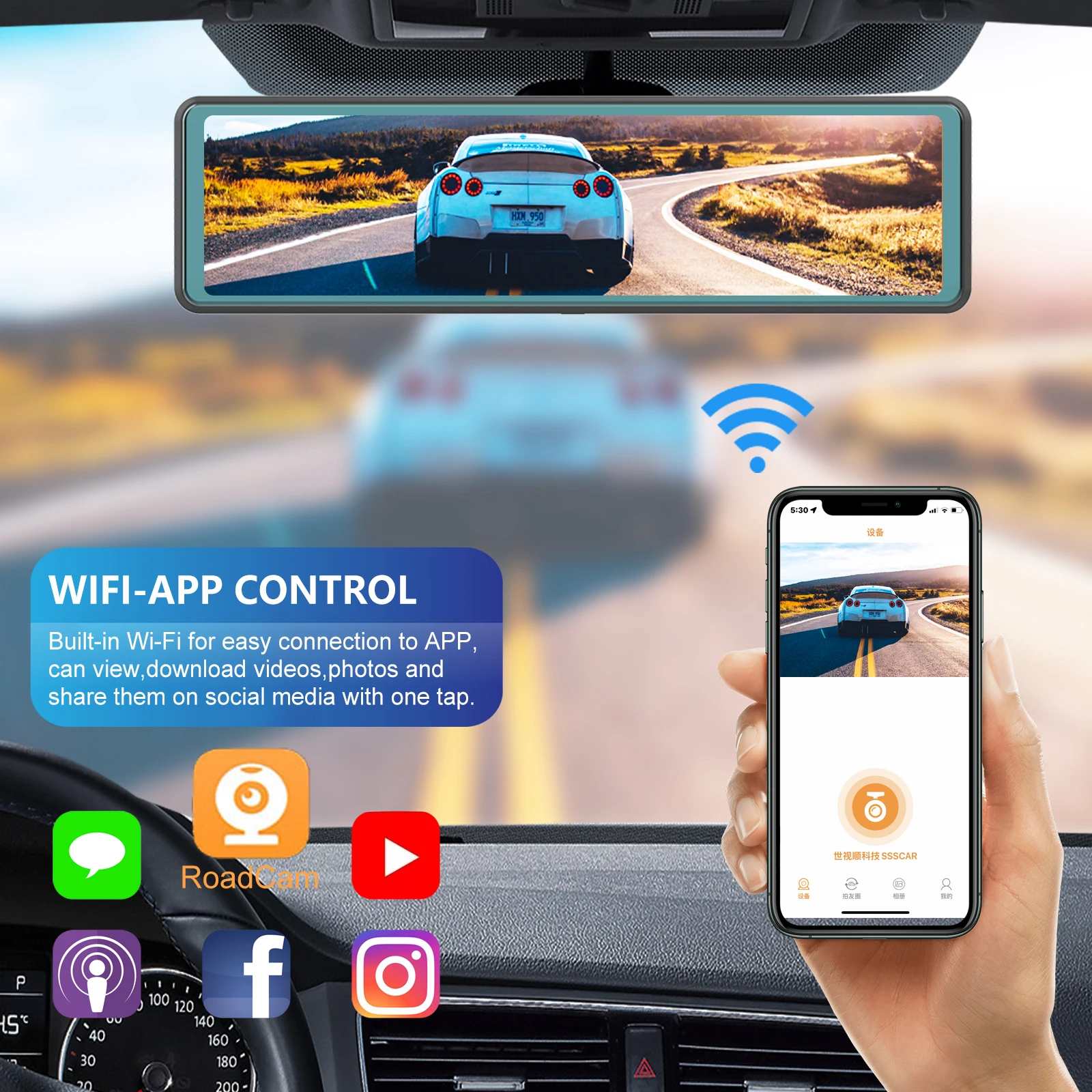 New 12" Touch Screen Rearview Mirror With Wifi Gps Dash Camera Hd 4k