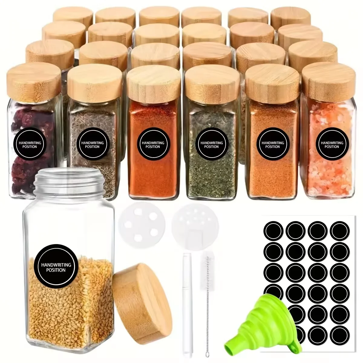 24 Labeled Glass Spice Bottles With Bamboo Lids Spice Bottles With Shaker Lids Empty 4 Oz Spice 5366