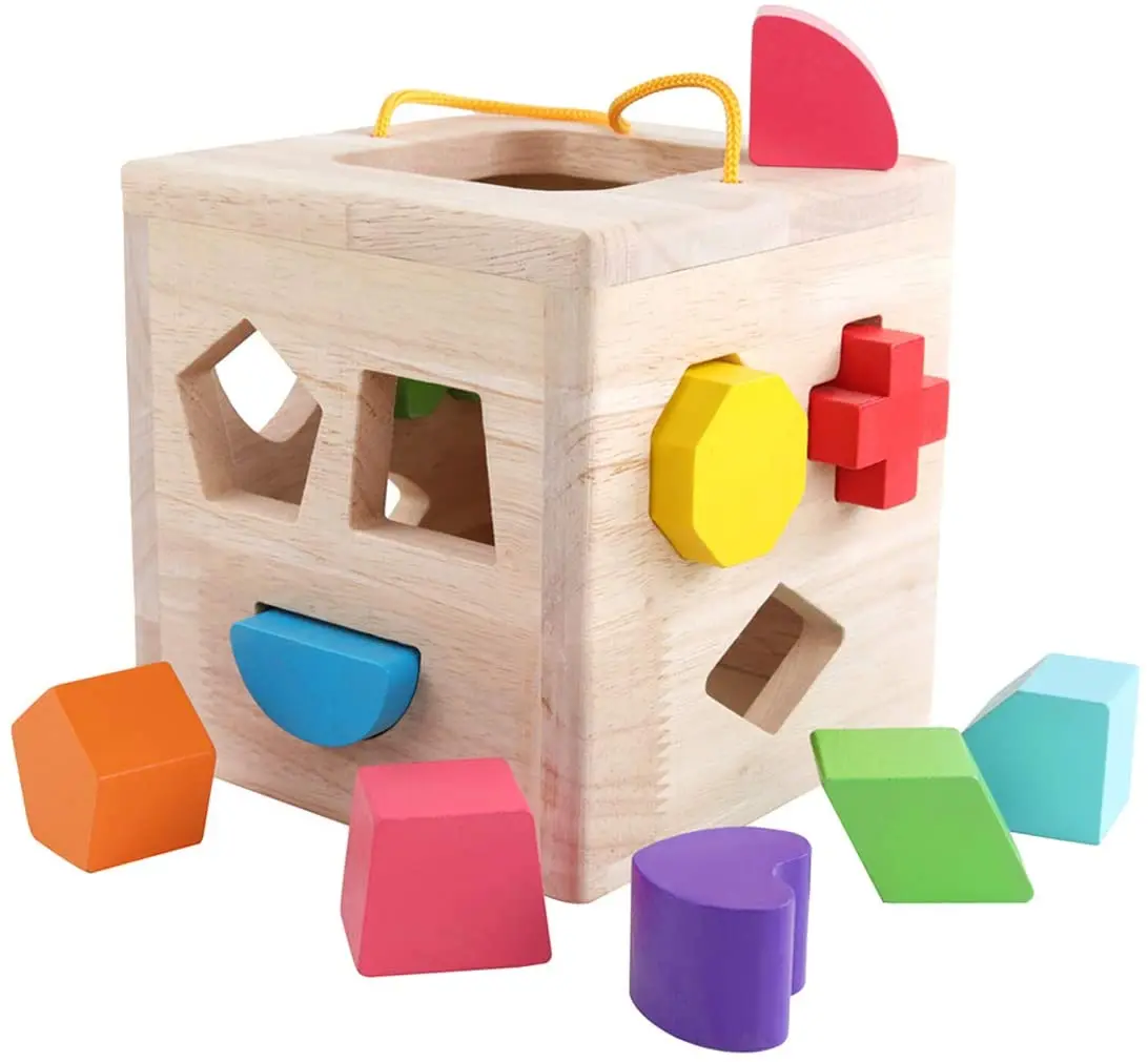 MagiDeal Kids Shape Wooden Blocks Montessori Game Toys with Mystery Bag