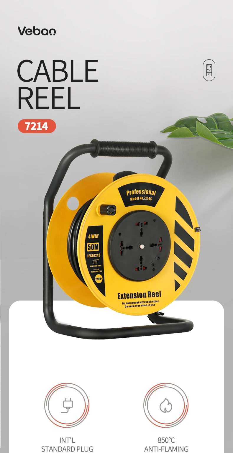 50m Retractable Extension Cable Reels Industrial Outdoor Electric