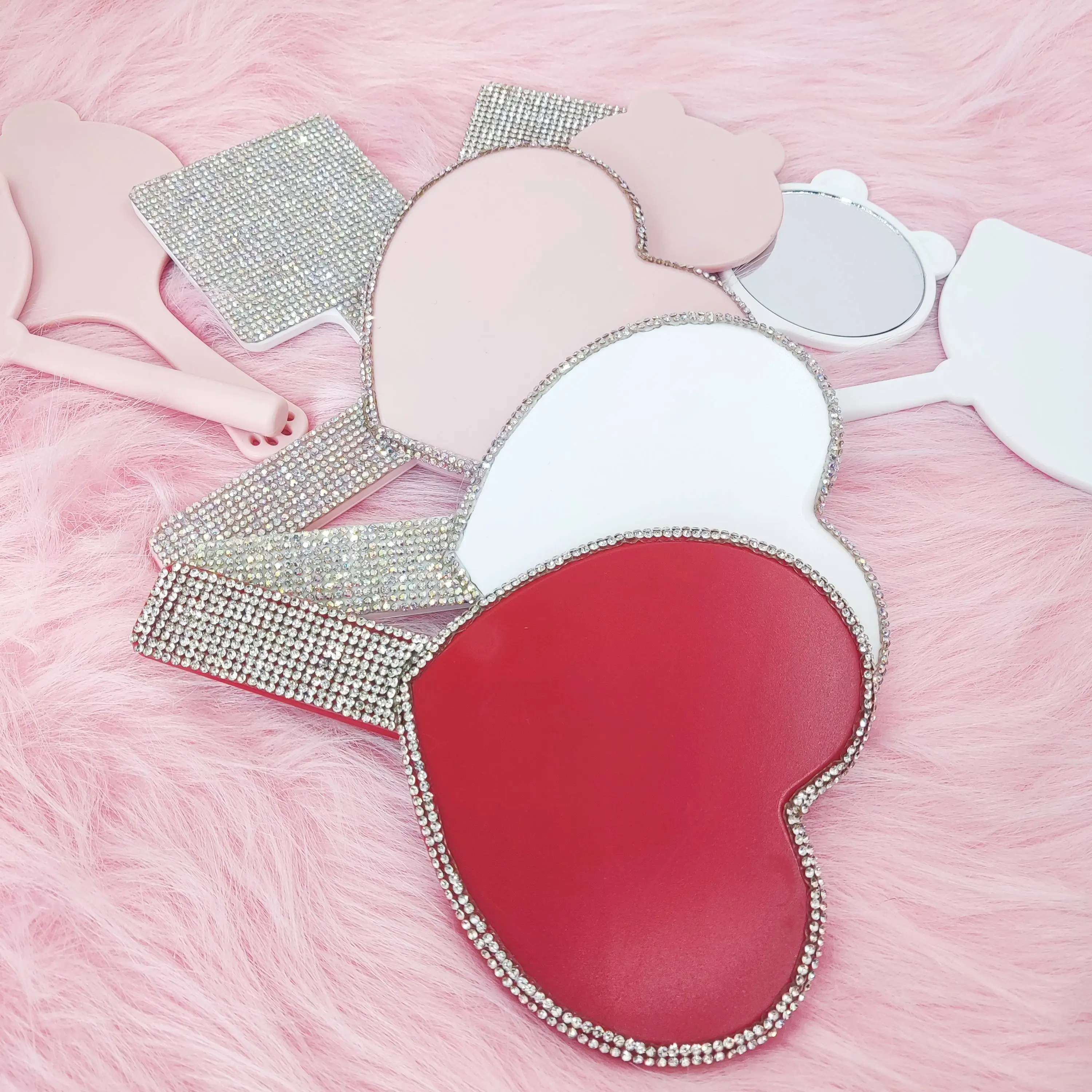 Private Label Cosmetics Custom Handheld Cosmetic Mirror Hand Mirror logo Custom Makeup Small Mirror