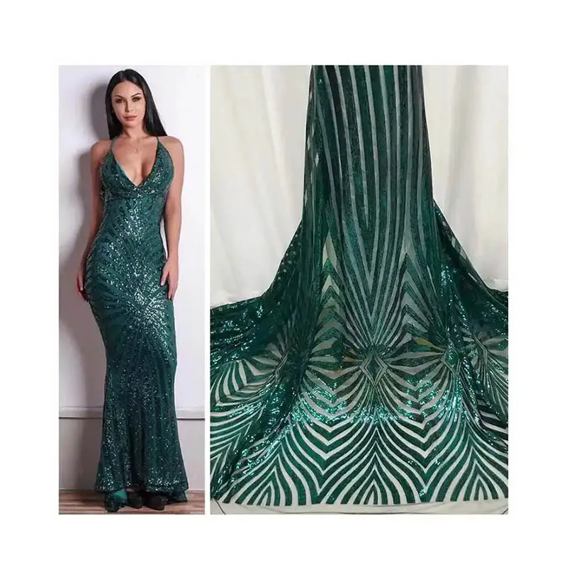Dark Green Color African Sequins French Lace Wedding Dress Fabric  Accessories Shiny Lace Fabric