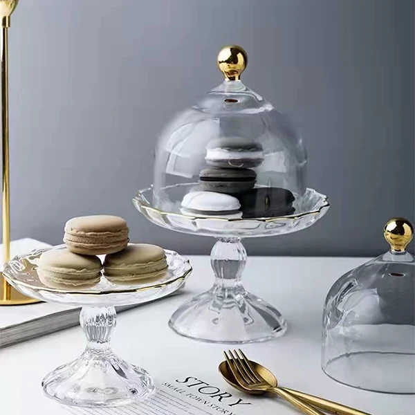 Luxus Glas Obst Teller Mit Deckel Candy Chocolate Dessert Teller Home Decor Hotel Runde Glas Tablett Kuchen Stand Teller Tablett