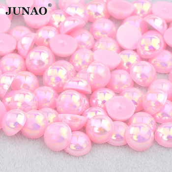 1.5 2 4 6 8 10 12 14 mm 100 Color Flat Back Pearls Pink AB Rhinestone Applique Half Round Beads Flatback Pearls For Decoration