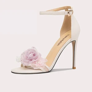 New Women High Heel Pink Flower Bridal Sandals Woman Wedding Party Princess Shoes Stiletto Bridal Women Wedding Shoes