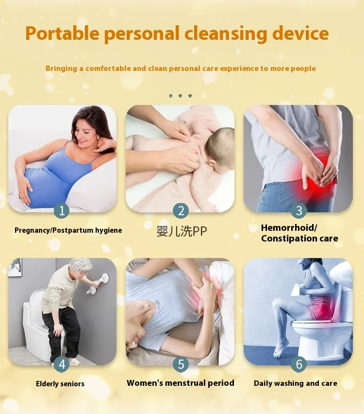 Newest Foldable Nozzle Portable Bidet Sprayer with 1600mAh Rechargeable Battery Handheld Travel Toilet Personal Hygiene Device manufacture