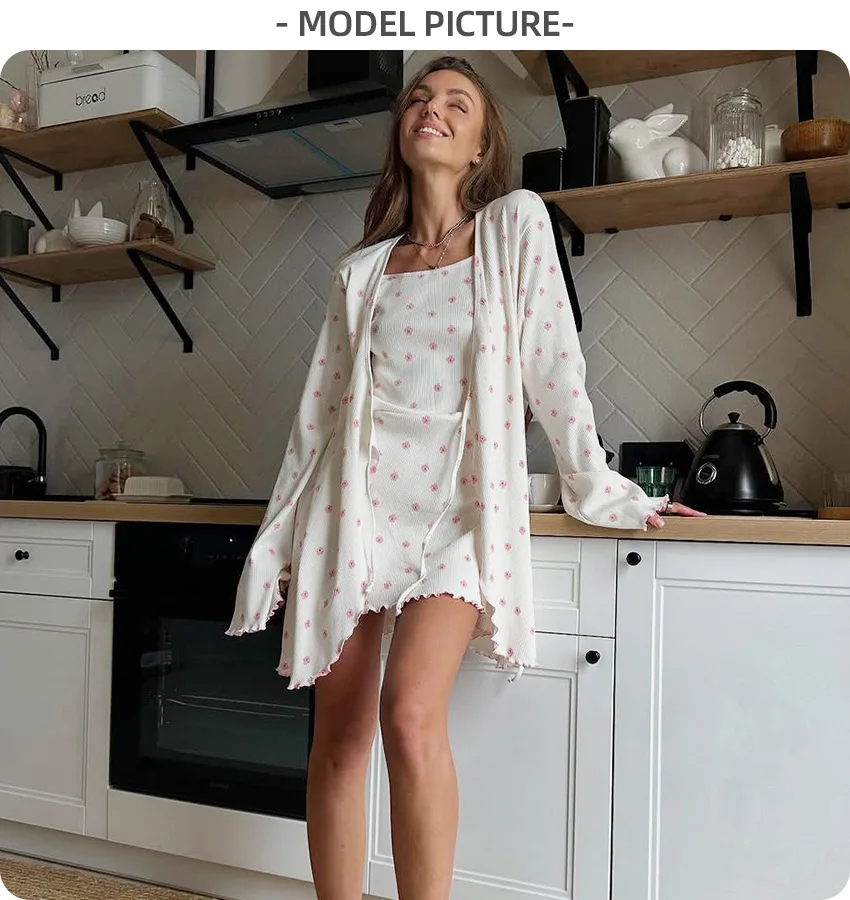 2026 knitted printed european and american style pajamas women's autumn best-selling long sleeve nightgown slip nightdress — detail