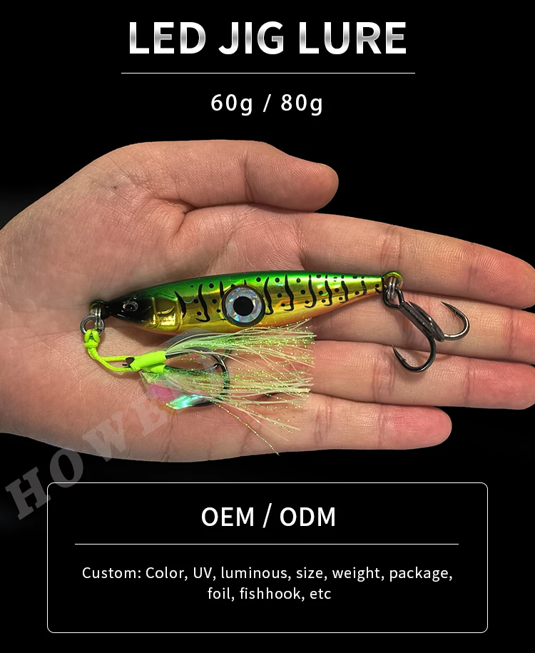 Oem Led Light Flasher Fast Jig 60g 80g Speed Fall Fishing Luers Metal