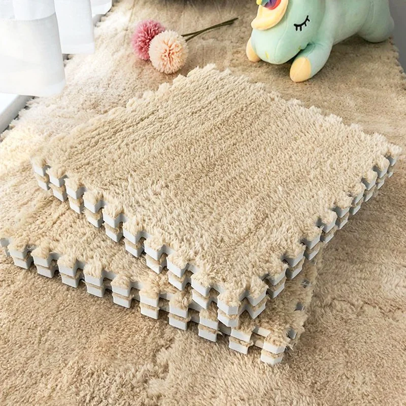 Multi-functional Pure Colors Square Carpet in  Bedroom Plush EVA Foam Flooring Tatami Mat Detachable Seamed Rug