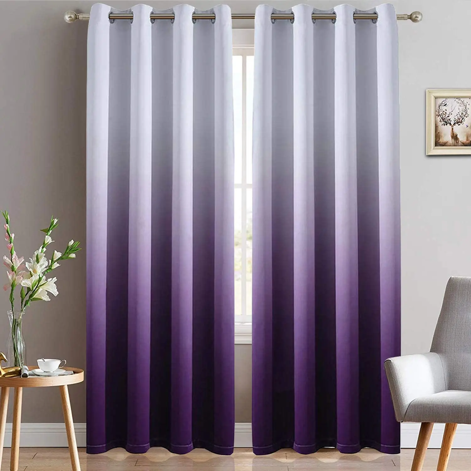 Thermal Insulated Grommet Window Drapes Gradient Color Purple Blackout Curtains Room Darkening Panels For Bedroom Buy Gradient Grommet Window Curtain