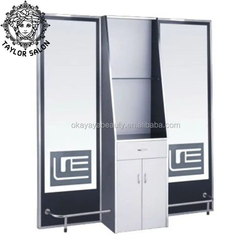 Hairdressing salon furniture double styling mirrors stations barber mirror station with drawers