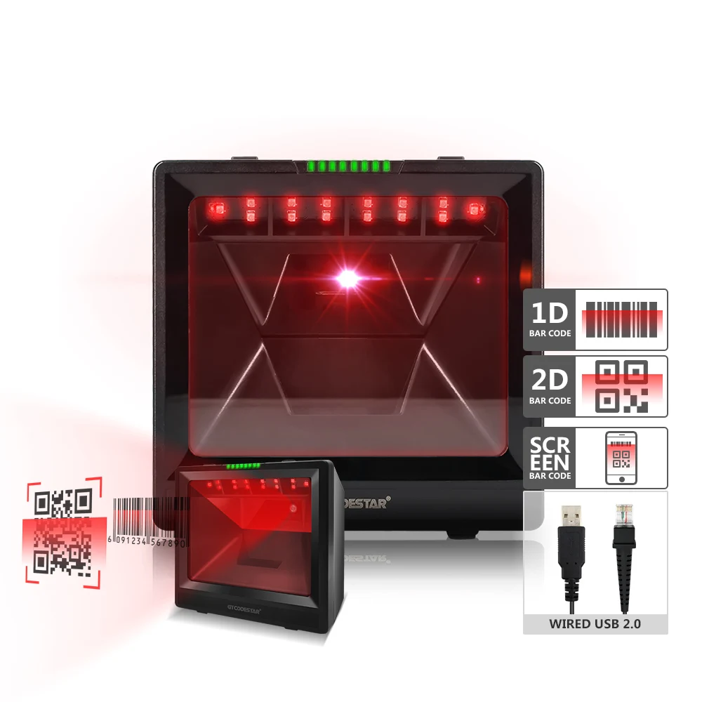 Supermarket Omni Direction 2D CMOS Desktop Fixed Mount Barcode Scanner Big Window Hands Free Auto Scanning Platform Reader