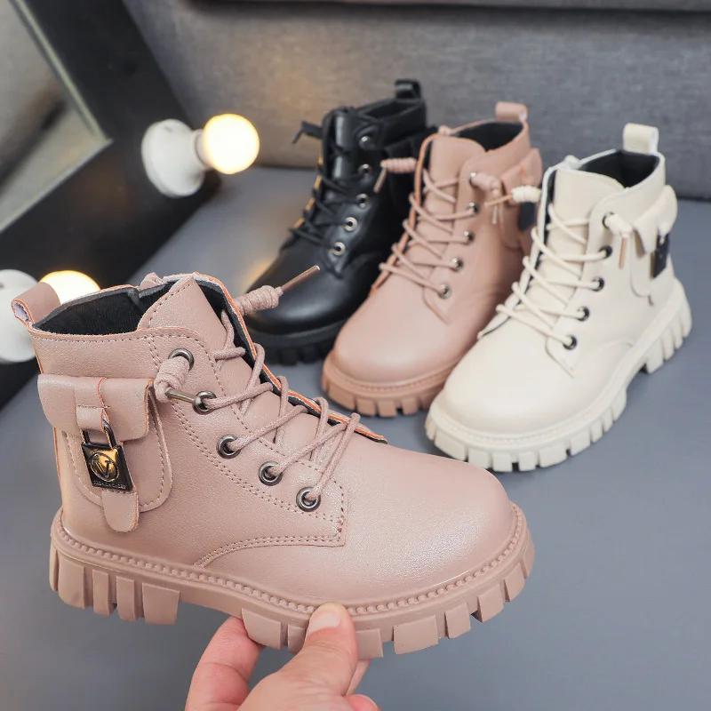 Fashion Short Winter New Boys' Korean Versatile Boots Kids Simple in Black  Light Weight Shoes for School Girls