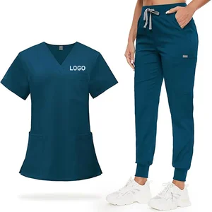V Neck Scrub Top and Cargo Medical Scrub Jogger Pants Professional Manicurist Spa Uniform Nursing Uniform Medical Scrub