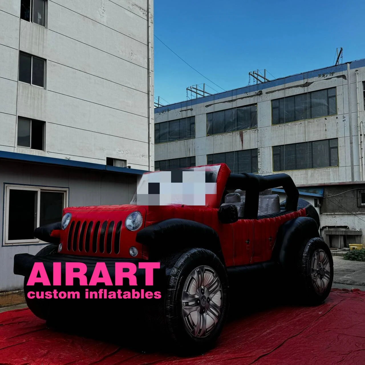 High Quality Inflatable Car Simulation Inflatable Pvc Jeep Red Color Inflatable Jeep Car