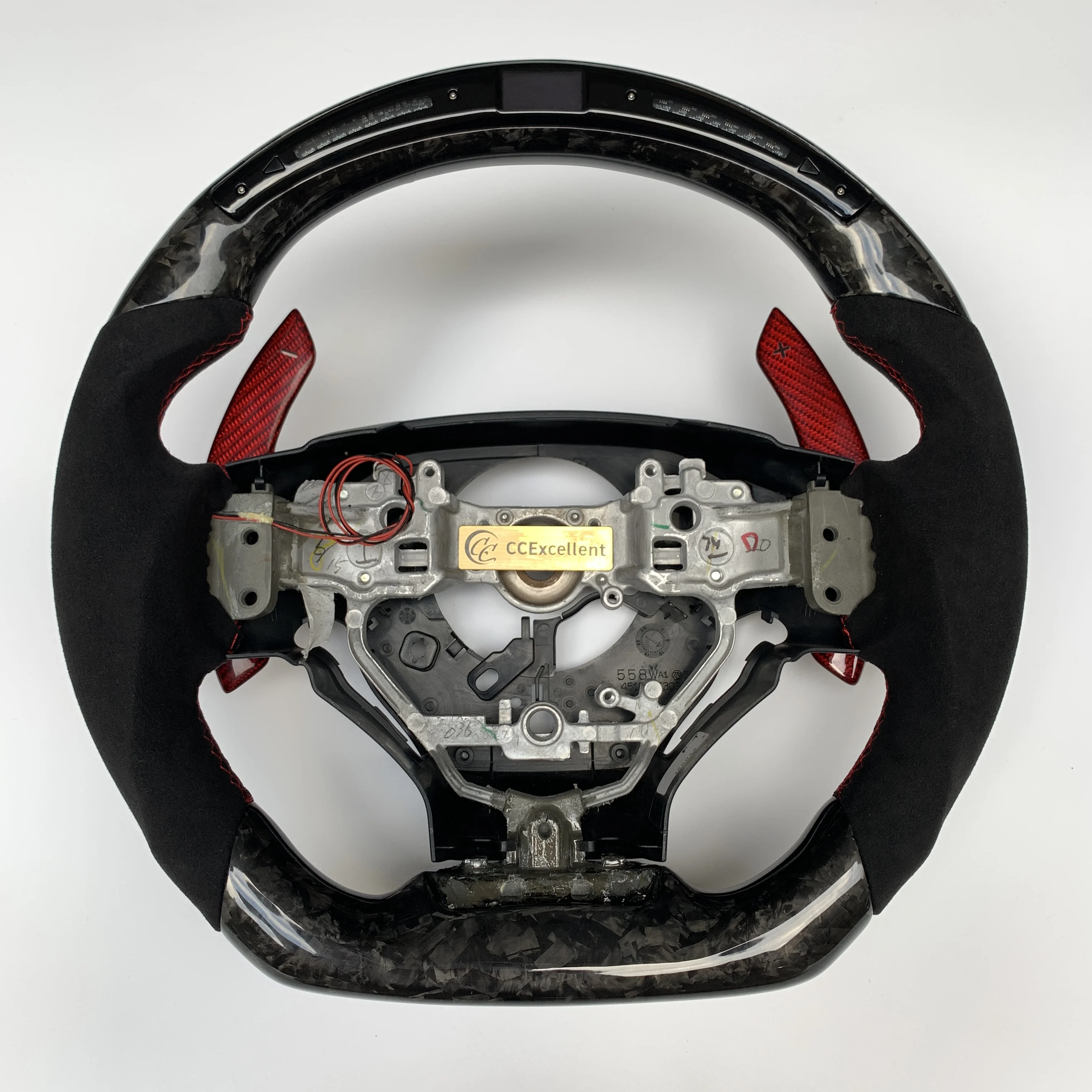 Flat bottom gloss carbon fiber steering wheel suitable for Audi B7 A5 S5 with black perforated leather sides yellow stripe