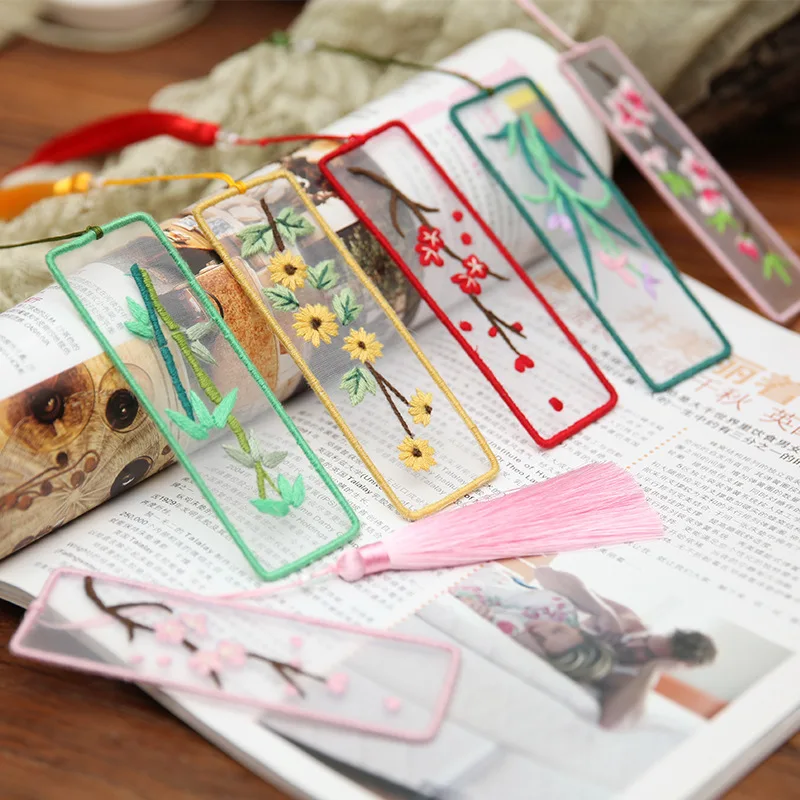 Transparent Bookmark Embroidery Kit for Beginner Hand Modern Flowers Full