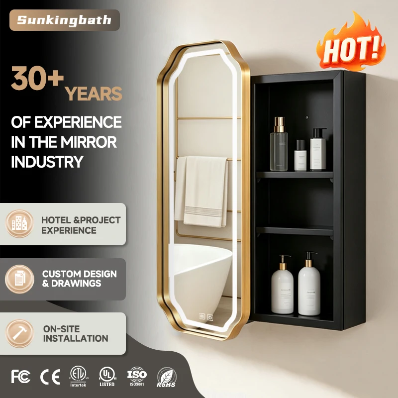 Modern European Customizable Wall Mounted Bathroom Vanity Surface Mount Led Medicine Cabinet with Mirror for Villa Use