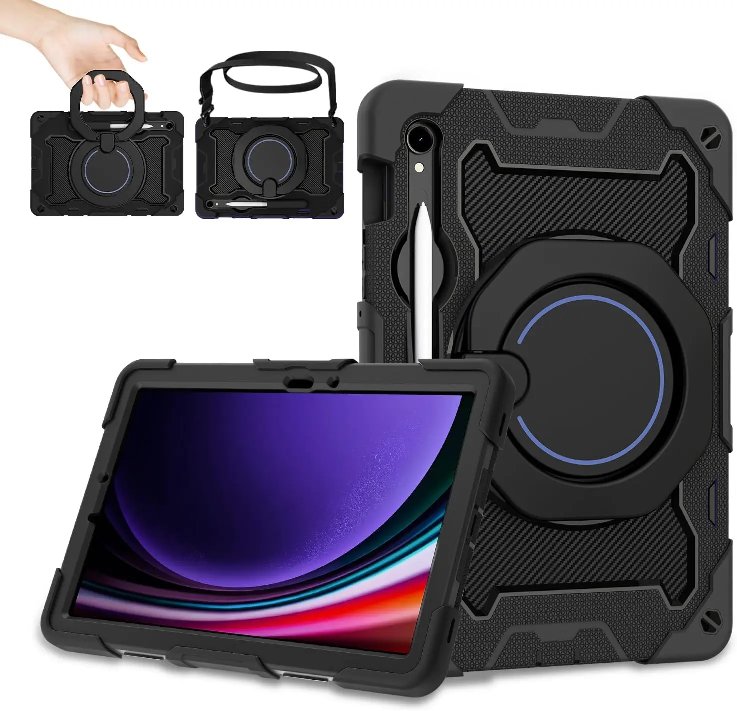 Silicone ヘビーデューティー タブレットケース サムスン Galaxy Tab S10 S9 FE ショルダーストラップ クロスボディ 耐久性 衝撃吸収 カバー