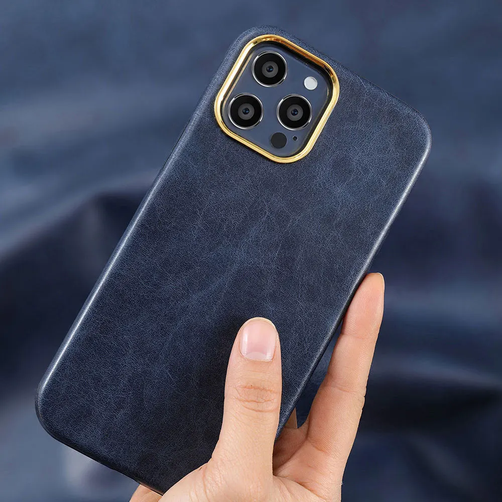 Funda de teléfono de cuero para Iphone 15 14 13 12 11 Xr Xs Max Pro Plus anti huellas simple lujo color puro Sjk425 Laudtec  