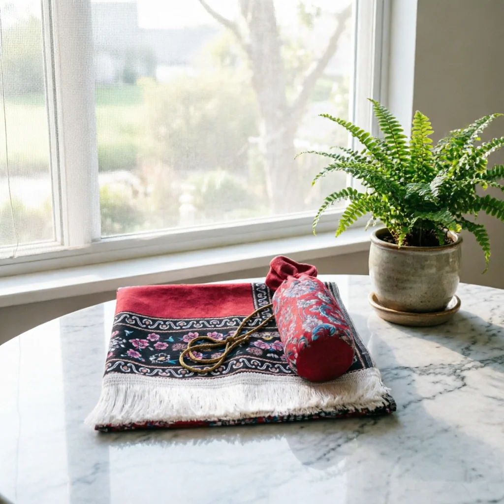 Ensemble élégant de tapis de prière en polyester à motif floral avec pochette de voyage antidérapante - Design musulman moderne - Tapis de prière portable pour la maison - Cadeau_voghion.com