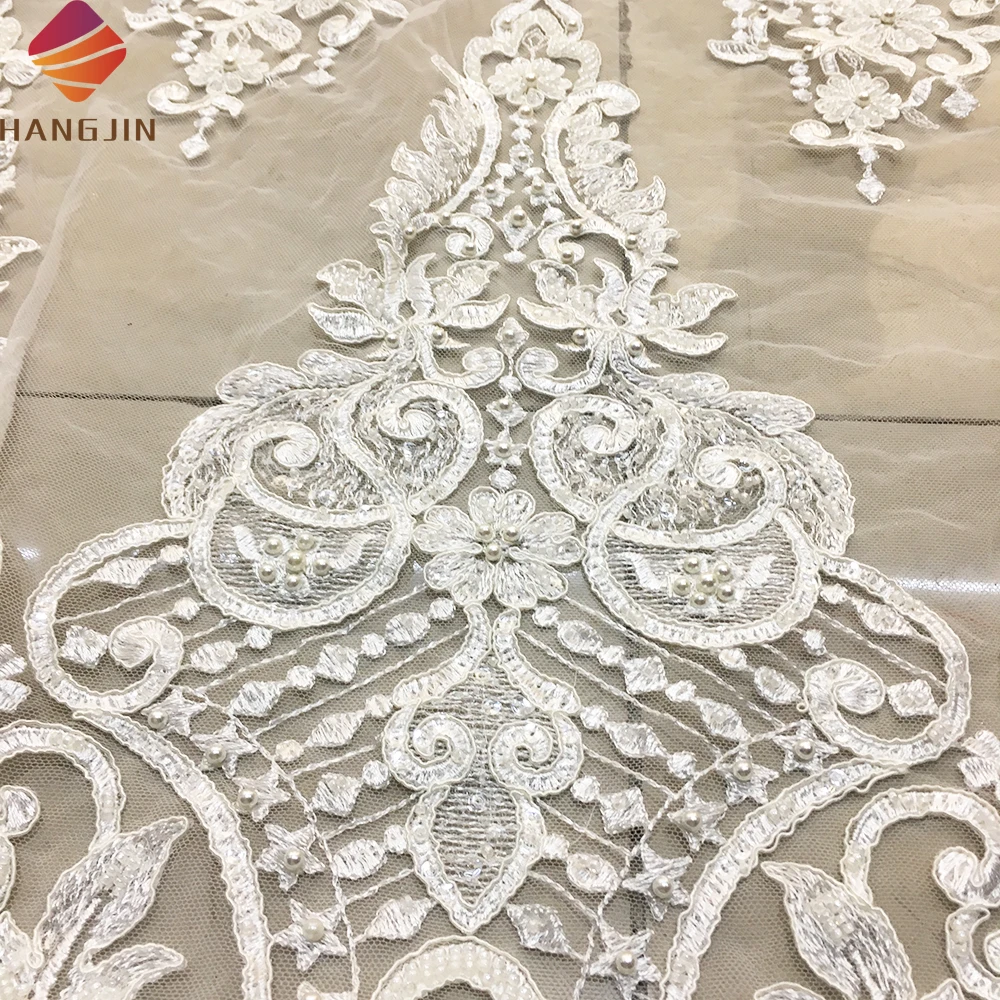 ivory lace fabric for wedding dress Bridal Ivory Lace Fabric by the Yard White Wedding Fabric With Embroidery 3d Flowers on the Tulle Fabric Beaded Lace for Sewing Bridal Gown