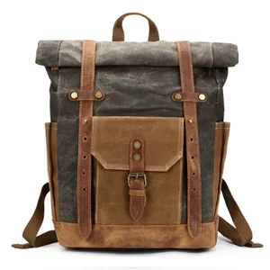 In Stocks Waxed Canvas Rolltop Rucksack Backpack Men Roll Top Laptop Backpack