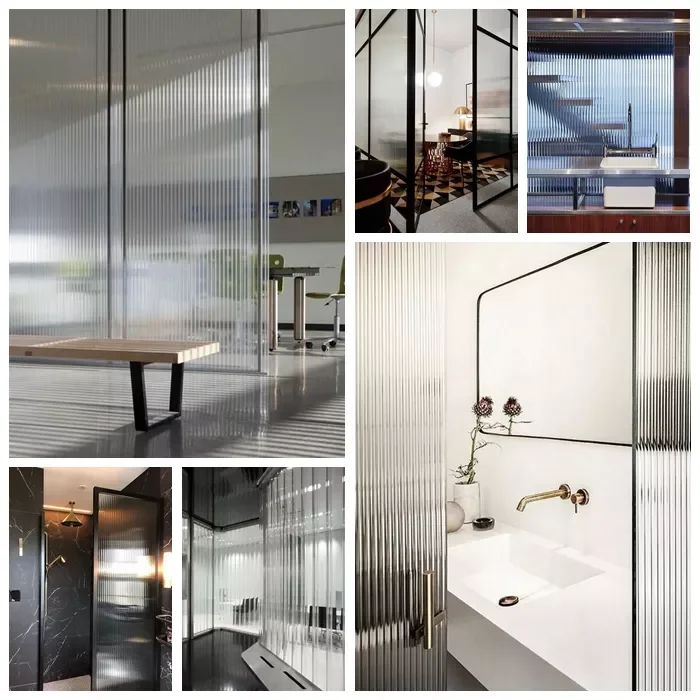 Moru Tinted Patterned Glass Toughened Fluted for Bath Kitchen Living Room Hotel Villa & Supermarket Application Hollow Structure