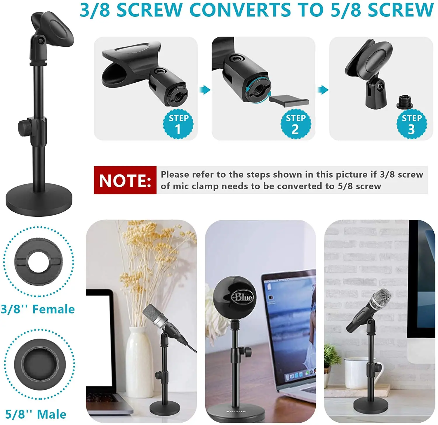 Heavy Duty Mic Table Stand Holder Desktop Pro Microphone Stand Rack with  Clip