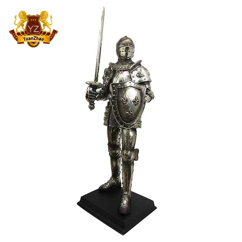 Bronze Solid Brass Baltic Amber Figurine Crusader Knight 2 Pole AXE Statuette 