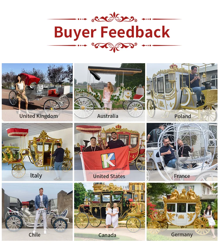 Black Luxury Royal Horse Carriage Marathon Retro Wedding Horse Cart 4 Wheel European Electric