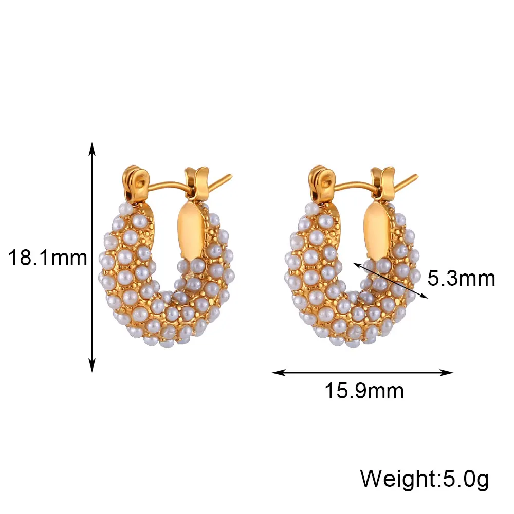 Elegant Pearl Hoop Earring 18k Gold Plated Stainless Steel Hoop Earring ...