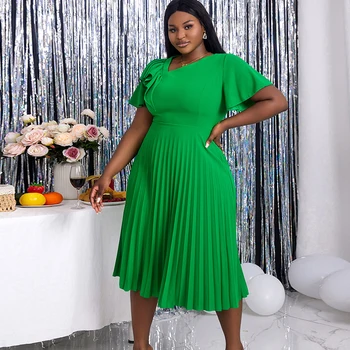 AM211235 Summer Fashion Short Sleeve A-Line Ruffle Pleated 4XL Women Casual Dress