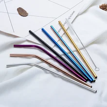 Y1121 Custom Logo Stainless Steel Metal Drinking Straws Reusable 8mm Straws With Dustproof Tip