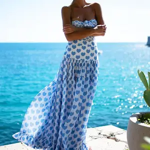 2026 Blue Heart Printing Luxury Swimwear Vacation Beachwear Swimwear With Sarong