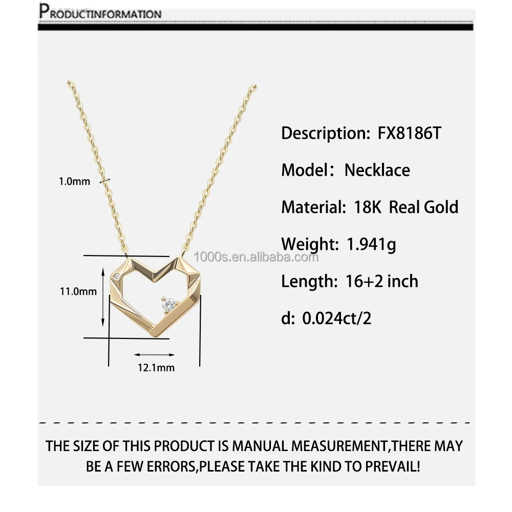 New Classical Luxury Heart Shape Pendant 18k Real Gold With Diamond Necklace Buy Cheap Gold