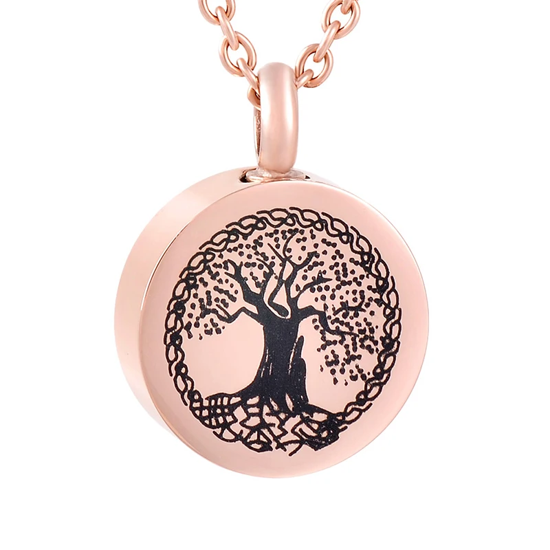 Urn Necklace for Ashes Round Big Tree Pattern Cremation Jewelry Keepsake Pendant Eternity Memorial Gift for Women and Men