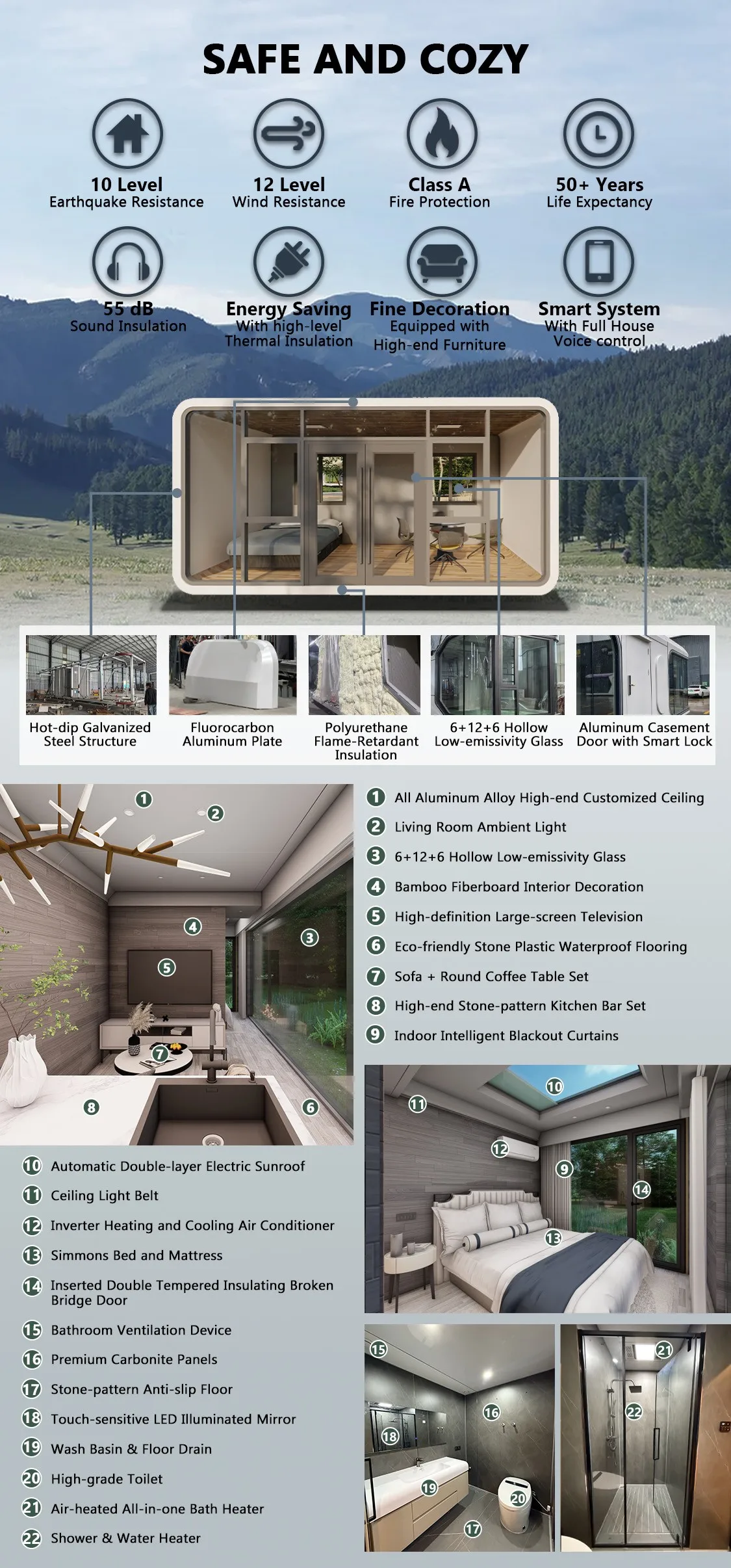 product customizable design 20ft modern villa prefab modular apple cabin house with bedroom and bathroom for hotel-1