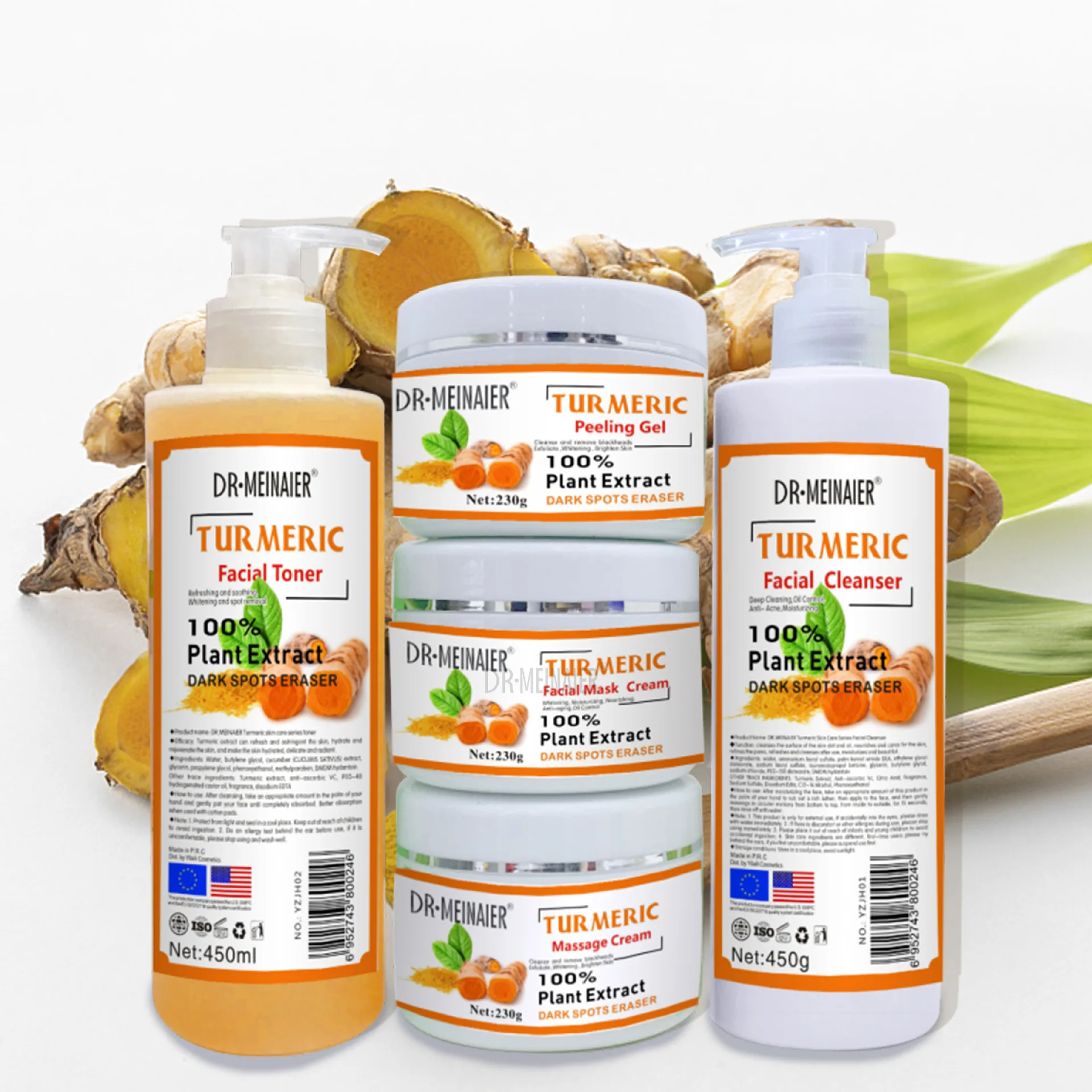Turmeric Skin Care Set 5-in-1 Hydrating Whitening Anti-Aging Facial Moisturizer All Skin Deep Nourish Collagen Aloe Vitamin C