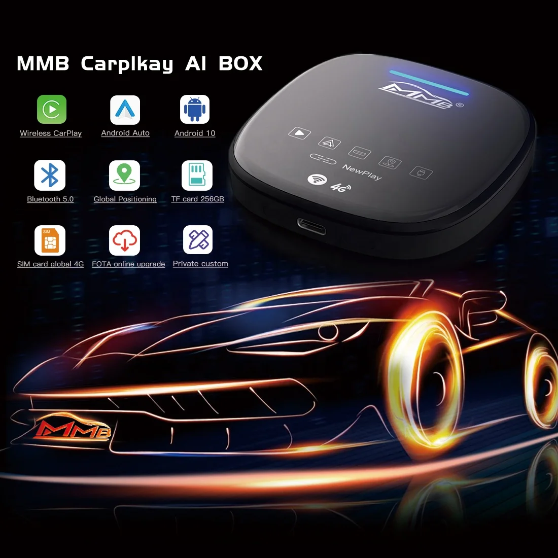 Android 10 MMB Wireless CarPlay AI Box - Video Adapter with SIM Slot for Android Auto