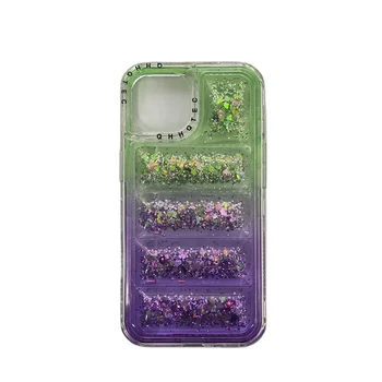 Gradient color blocking with shining sequin 3 in 1 epoxy cases for iphone 15 pro max customizable logo
