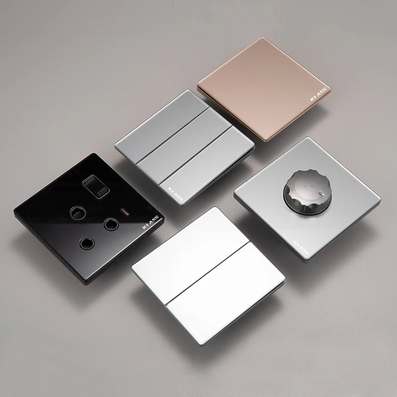 KLASS Color Glass Switches and Socket Big Panel Supper Thin Design Uk 2 Gang 2 Way Wall Light Switch 86 Type for Electric Switch