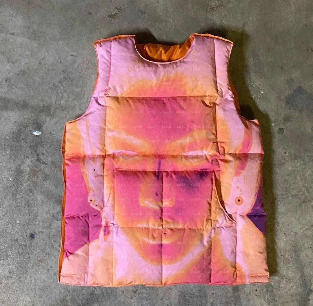 Custom Down Jackets Tie Dye Sleeveless Cotton Streetwear Winter Cropped Bubble Puffy Down Coats Puffer Vest Men gallery 3