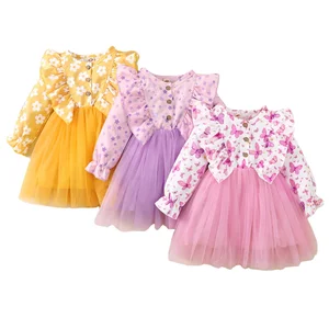 2022 Autumn Cute Tulle Baby Girl Dresses Long Sleeve Flower Birthday Party Princess Toddler Girls Clothes Kids Dress