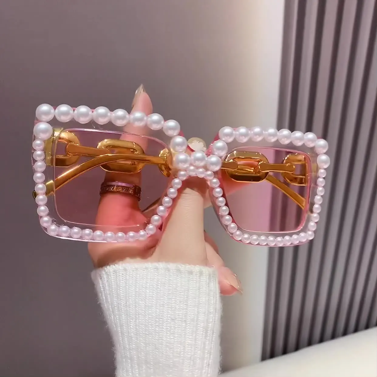 Betsey Johnson Pink Glitter Oversized Square Sunglasses Amazon.com: FEISEDY Women Sparkling Crystal Sunglasses  main image 2
