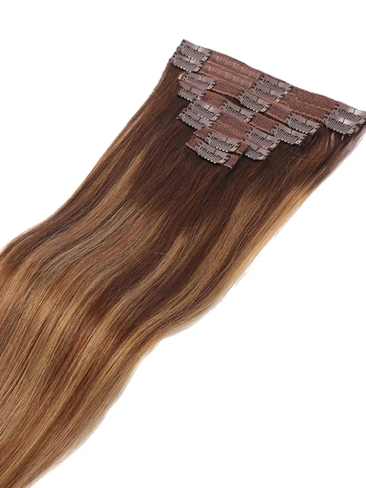 Clip in Hair Extensions 8pcs 120g Real Human Hair 16-26 inches #P4/27_voghion.com