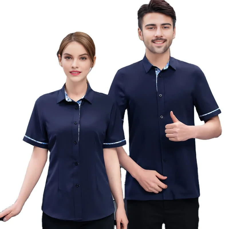 Customized Blue and White Porcelain Color Matching Polo Shirt Hotel Room Uniform Work Uniform Printed Embroidery logo