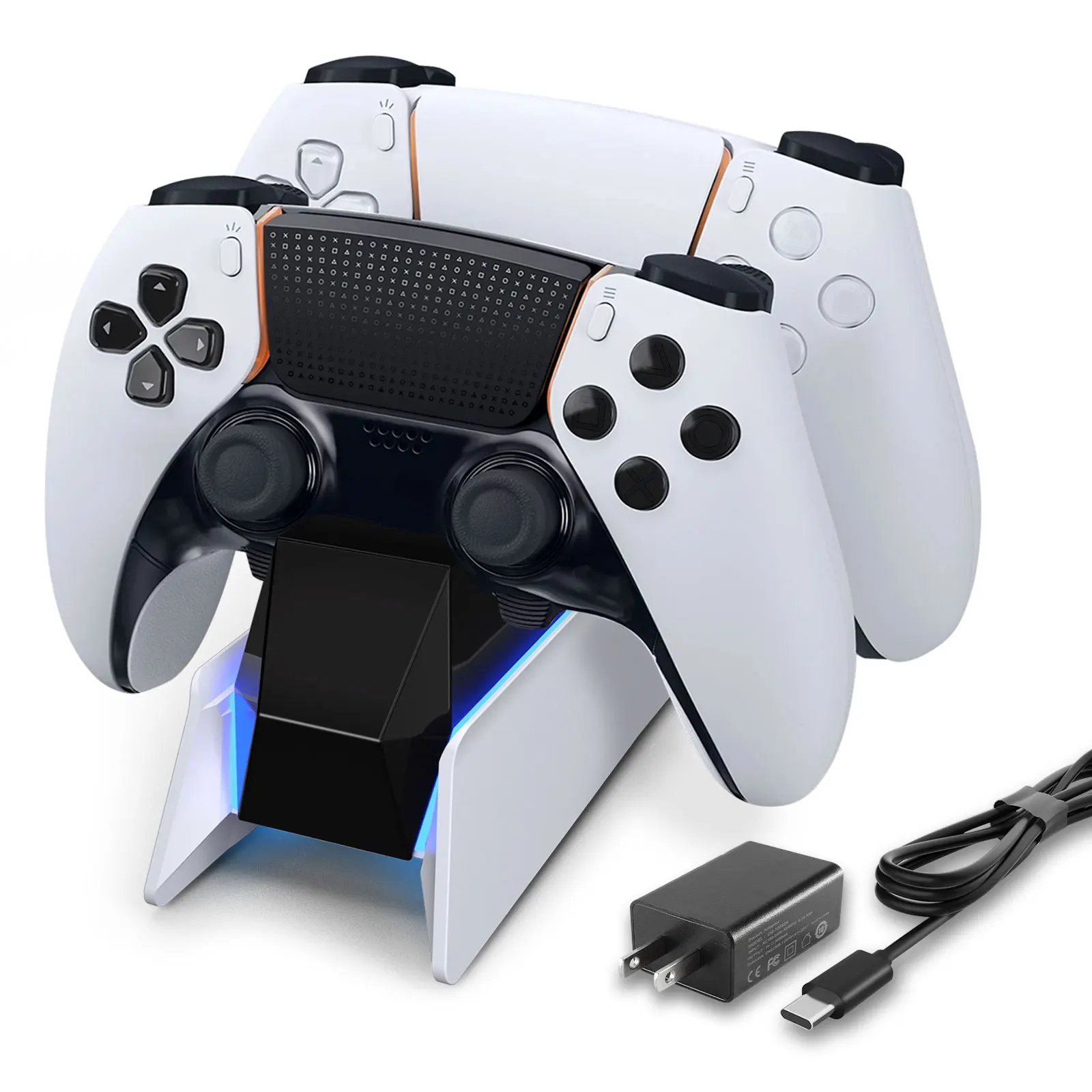 Afbptek Fast Charger Dock Edge Controller Charging Stand with Blue Light Bars for Playstation 5 Dualsense Controller